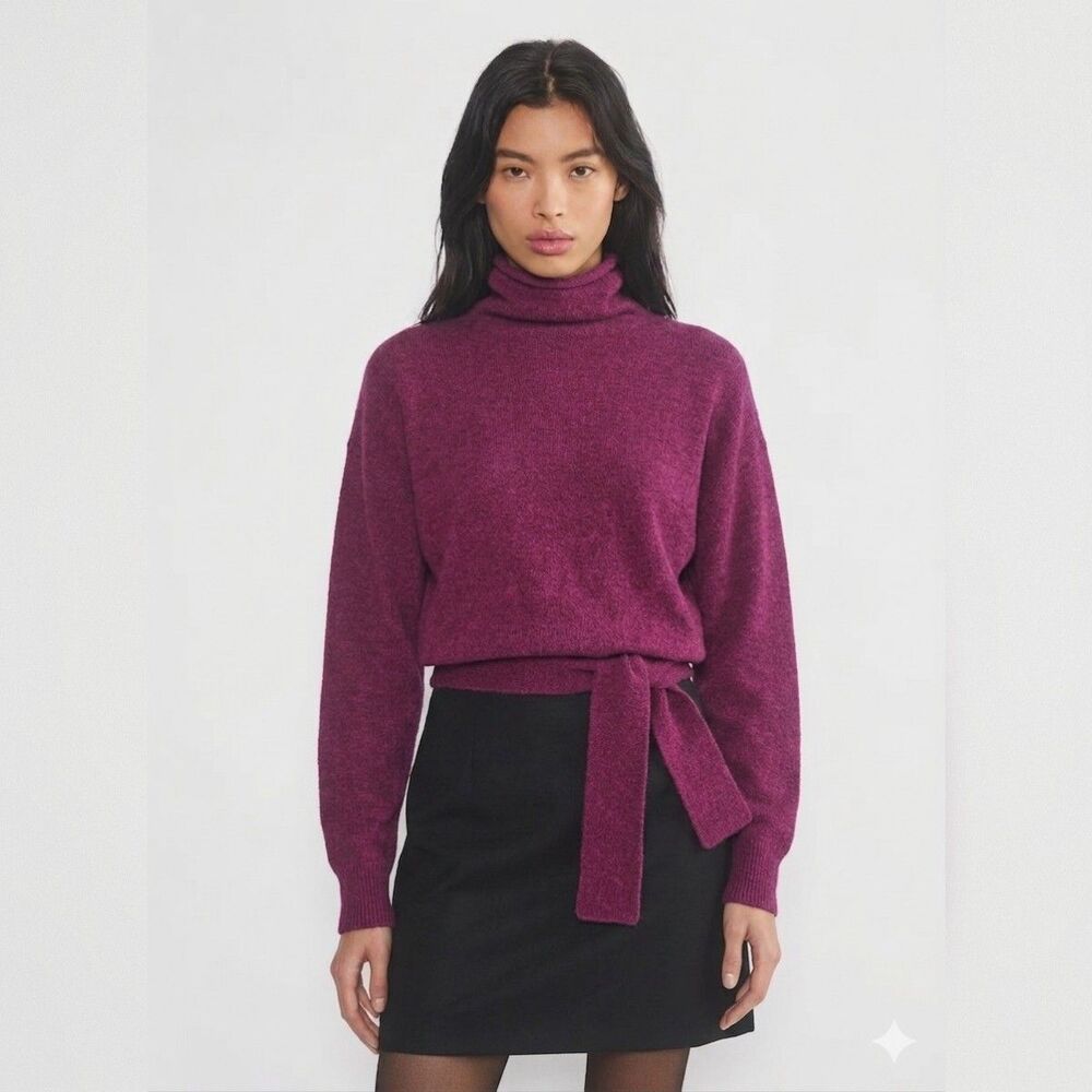 Aritzia Wilfred Lorin Sweater XS Alpaca Purple Funnel Neck Knit Tie Front
